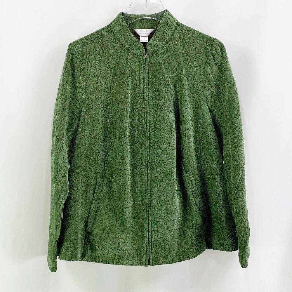 C. J BANKS BY CHRISTOPHER & BANKS Green Floral Zip Up Jacket